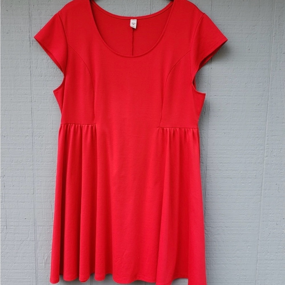 Old Navy XXL Red Solid Fit Flare Dress SS